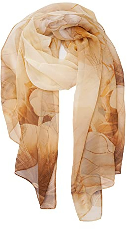 YOUR SMILE Ladies/Women's Lightweight Floral Print/Solid Color mixture Shawl Scarf For Spring Summer season (Khaki Flower)