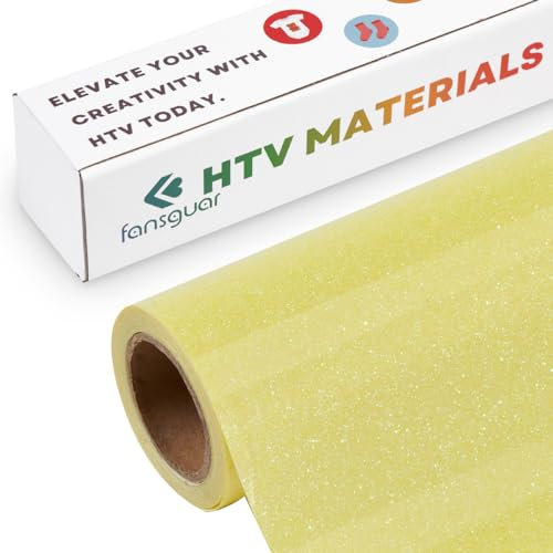 FANSGUAR Neon Yellow Glitter HTV Roll -12 x6ft Iron on Heat Transfer Vinyl for DIY Shirts Gifts