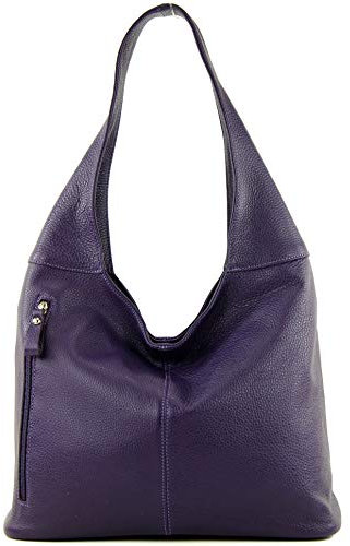 modamoda de T155 Damen Leder Shopper Schultertasche Large handmade in Italy, Farbe:Dunkellila