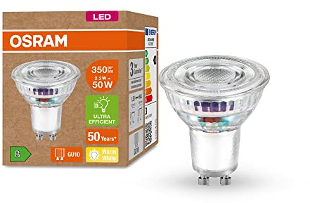 OSRAM LED Energy Saving Lamp, PAR16 Reflector, GU10, Warm White (3000K), 2.1 watts, Replaces 50W Bulb, Highly efficient and Energy Saving, Pack of 1