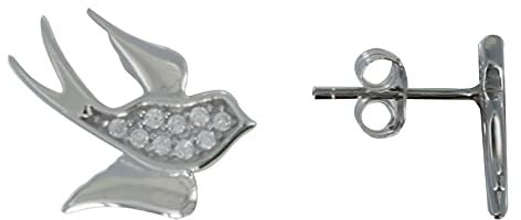 LES POULETTES BIJOUX - Sterling Silber 925 Nägel Ohrringe Schwalbe und Strasssteinen