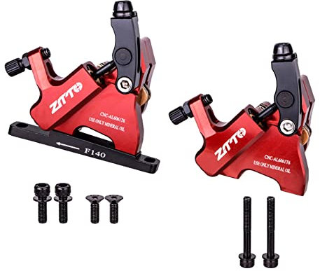 pistro Ultralight Bicycle Hydraulic Disc Brake Calipers Set with Mounting Bolt, 140mm Floating Discs Bike Repair Component Parts - Red