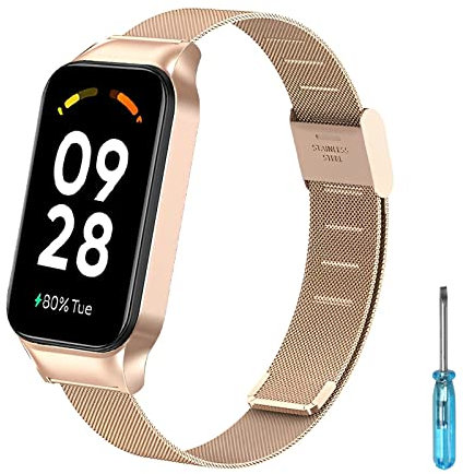 BDIG Acciaio Cinturino Compatibile con Xiaomi Redmi Smart Band 2 & Xiaomi Smart Band 8 Active, Cinturini Metallo in Acciaio Inossidabile Braccialetto di Ricambio Cinturini per Redmi Band 2