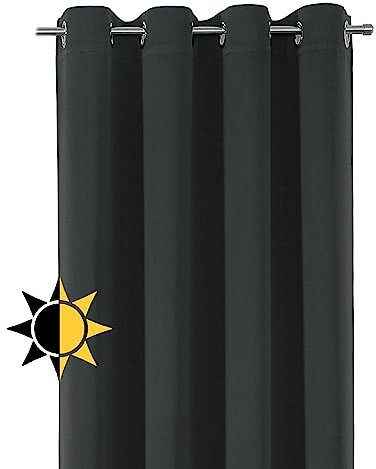 BEAUTEX Verdunkelungsgardine mit Ösen, Blackout Ösenschal Blickdicht abdunkelnd, Größe und Farbe wählbar (Breite: 140 cm, Höhe: 245 cm, Dunkelgrau)