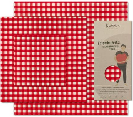 Kumanu | Bio-Bienenwachstuch - 3er Set Bienenwachstücher FRISCHEFRITZ | natürlich und plastikfrei frischhalten | aus 100% nachhaltigen Rohstoffen | handgemacht in Tirol (rot kariert)
