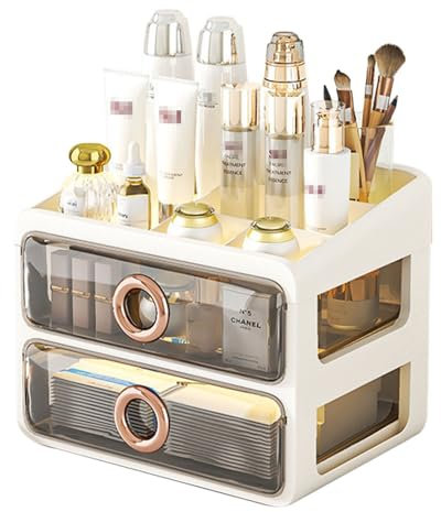 Jumuao Boîte de rangement pour cosmétiques, avec 3 tiroirs, organisateur de maquillage, tour de tiroirs pour maquillage et cosmétiques, blanc B-L