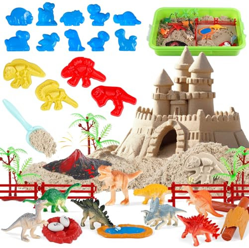 Weilim Arena Magica Niños, Arena Kinetica Set - 1000g Arena Cinetica, 8 Dinosaurios, 14 Moldes, Juguete de Arena Sensorial Juguetes de Arena DIY Juguete de Interior para Niñas Niños 3 4 5 6 7 años