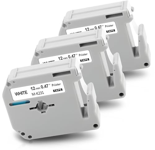3x Pristar Kompatibles M-K231 Schriftband Ersatz für Brother P-touch M Tape M-K231SBZ MK231s M231 12mm 0,47 Weiß für Brother Ptouch PT-90 PT-M95 PT-65 PT-70BM PT-80 PT-55 PT-100 PT- 110