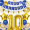 10. Geburtstag Junge, Blau Gold Luftballon 10 Geburtstag, Happy Birthday Girlande und Wimpelkette Banner, Blau Gold Geburtstagsdeko 10 Jahre Junge
