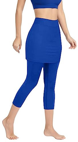 Damen Sportskort Laufskort Leggings mit Rock Tennisrock Damen Golf Skort Mit Hose Sommer Tennisröcke Hockey Rock Engen Capris Gym 3/4 Yoga Pants Mit Taschen und Kopfhöreranschluss