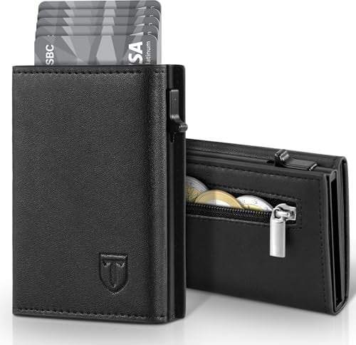 TENBST Geldbörse Herren, Slim Wallet Geldbeutel mit Münzfach & RFID Schutz, Leder Portmonee, 8 Fächer für Kreditkarten, Kartenetui Herren - Schwarz
