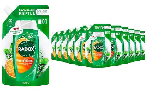 Radox Mineral Therapy Feel Refreshed Refill Pouch body wash shower gel with a Eucalyptus & Citrus oil fragrance for a refreshing shower experience 500 ml Bulk Buy (24)