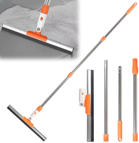 Auirshiky Escobilla de Silicona Goma para Suelos, Escobilla de Goma de 35cm para Suelo con Mango Ajustable(130cm), Escoba de Caucho de Alta Resistencia, para Suelo, Ducha, Mango Largo (Naranja)