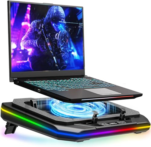 MOUNT PRO Kyldyna för speldator, RGB laptop-kylstativ med kraftfull turbofan (3 500 RPM), höjdjusterbar laptop-fläkt kylplatta för 13-19 tum anteckningsbok, med förseglat skum, touch-kontroll