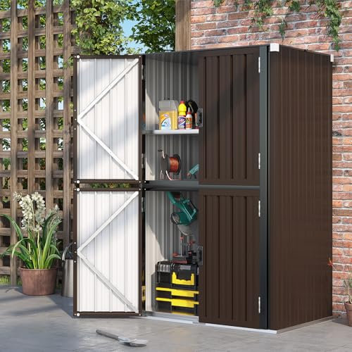 U-MAX Outdoor Tall Storage Garden Cabinet Shed with Adjustable Shelves, Weatherproof Outside Cupboard Metal Garage Storage| 118x76x178cm| Brown