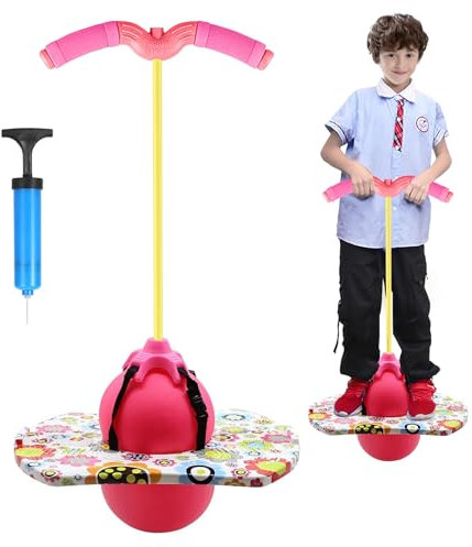 bechoanigel Pogo Stick für Kinder,Pogo Ball mit Griffen,100 kg Tragfähigkeit,Hüpfstange mit Luftpumpe,Pogo Ball für Sport,Gleichgewichtstraining,Abnehmen und Fettverbrennung,Kinder ab 6 Jahre(Rosa)