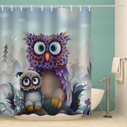 RFFLUX 3D Eule Duschvorhang Anti Schimmel 180x180 cm mit 12 Haken Eule Duschvorhänge Anti-Bakteriell Waschbar Wasserdicht Polyester Badvorhänge für Badezimmer（Stil 30-17）