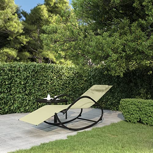 Holamys Schaukelliege Creme für Garten und Terrasse, robuster pulverbeschichteter Stahlrahmen, atmungsaktives Textilene, komfortable Erholung auf der Outdoor-Sonnenliege
