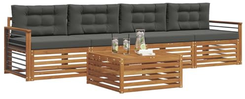 vidaXL Outdoor-Sofagarnitur mit Kissen 5 pcs Natur und Anthrazit, Gartenlounge, modernes Outdoor-Sofa, Sitzmöbel für die Terrasse, langlebige Komfort-Einheit