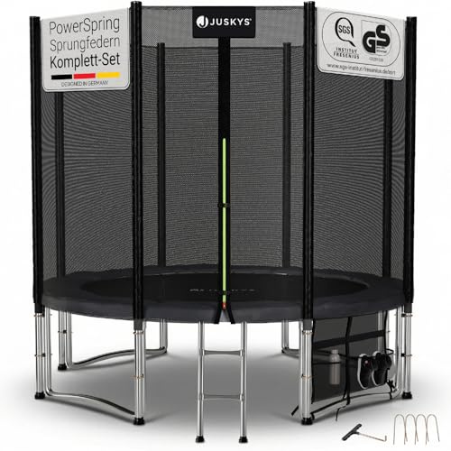 Juskys Trampolin JumpMaster M Ø 244 cm – Outdoor Gartentrampolin mit Sicherheitsnetz, Leiter & Bodenankern, PowerSpring Sprungfeder, bis 100 kg