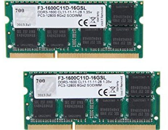 G.SKILL 16GB (2 x 8G) 204-Pin DDR3 SO-DIMM 1600 (PC3 12800) Laptop Memory Model F3-1600C11D-16GSL