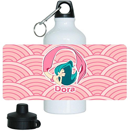 Eurofoto Trinkflasche mit Namen Dora und schönem Motiv mit Meerjungfrau in rosa für Mädchen | Aluminium-Trinkflasche