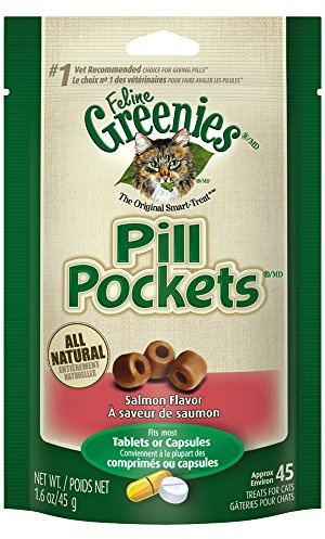 Feline Greenies Pill Pockets Cat Treats, Salmon, 45 Treats, 1.6 Oz. (Pack Of 6)