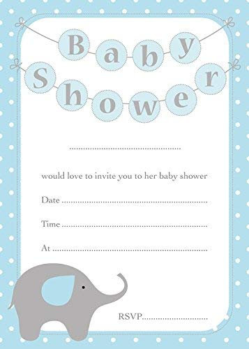 Baby Shower invitations, party, expectant mums, blue elephant design (With envelopes)