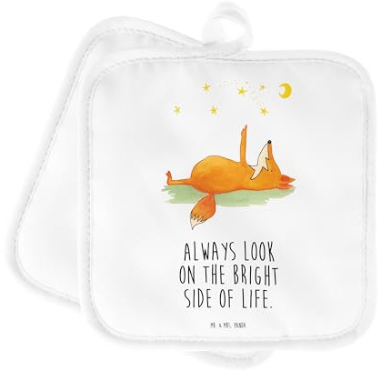 Mr. & Mrs. Panda 2er Set Topflappen Fuchs Sterne - Geschenk, Topflappen lustig, Schöne Topflappen, Topflappen mit Spruch, tröstende Worte, Spruch