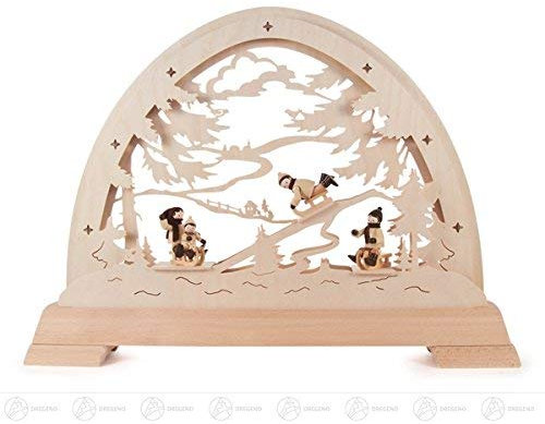 Rudolphs Schatzkiste Rundbogen Rodelberg mit Figuren,elektrisch beleuchtet BxHxT = 49x36,5x6,5cm NEU Erzgebirge Schwibbogen Lichterbogen