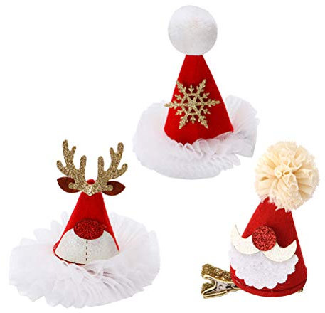 BESTOYARD Weihnachten Santa Hut Haarspangen Gaze Glitter Haarspangen Haarnadeln Xmas Party Haarschmuck 3 Stücke
