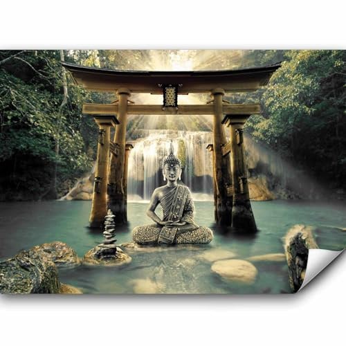murando - Vlies Fototapete Buddha 350x256cm Foto Tapete Schlafzimmer Wohnzimmer Vliestapete XXL Wandtapete Motivtapeten Bildtapete 3d Effekt Wand Dekoration - Wasserfall Natur Orient Zen p-A-0033-a-b