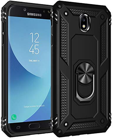 BestST Hülle für Samsung Galaxy J7 2017/J730 Cover + HD schutzfolie, Armor Stoßfest TPU PC Schutzhülle Ringhalter Handytasche Case Handy Hüllen, Schwarz
