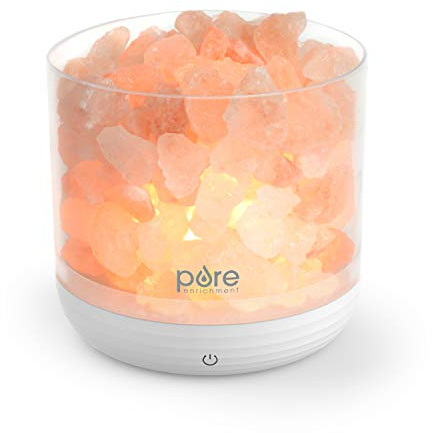 Pure Enrichment PureGlow USB Salt Lamp - Authentic Pink Himalayan Salt Rocks, Light Dimmer with 5 Levels, 2 Bulbs, and USB Power Cable