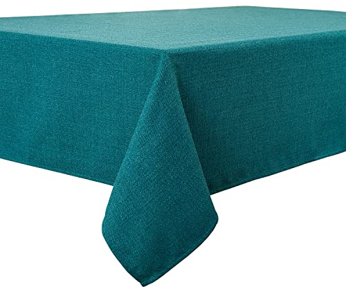 BALCONY & FALCON Table Cloth Waterproof Washable Teal 145x300cm | Rectangular, Faux Linen, Heavyweight, Wrinkle Resistant, Wipe Clean, Farmhouse, Dining, Kitchen, Wedding, Party, Outdoor