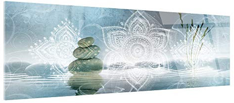 DECLINA Tableau Plexiglas DÉTENTE Bleu - Impression Verre Acrylique Zen - Décoration Murale pour déco Maison, Cuisine, Salon, Chambre, Bureau - 120x50 cm