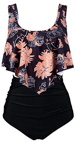 Aidotop Maillots de Bain Femmes 2 Pieces à Volants Vintage Taille Haute Plage Floral Slim Bikini Set