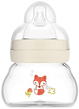 MAM Feel Good Glass Bottle | 1 Pack (1 x 90ml) | Extra Slow Flow MAM Teat Size 0 | Baby Accessories for Newborn | Unisex (Various Designs)