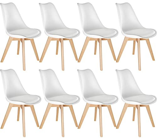 tectake® Esszimmerstühle 8er Set, Stühle mit Schalensitz, Küchenstühle modern, Essstühle, Wohnungseinrichtung skandinavisch für Wohnzimmer, Esszimmer, Küche und Büro - weiß/weiß, 8er Set
