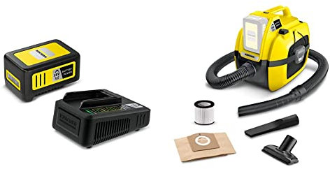 Kärcher WD 1 Compact Battery - Bidone Aspiratutto Solidi Liquidi, Potente Aspirapolvere portatile da 200AW, 1000W, con Sacco, Giallo/Nero