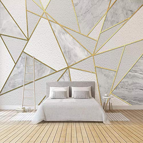 Moderne Simple 3D Géométrique Marbre Papier Peint Ligne D'Or Photo Peintures Murales Salon Chambre Fond Peinture Murale 3D Fresque,350(W)*256(H)Cm