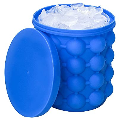 Silicone Ice Maker, Silicone Bucket with Lid Makes Small Size Nugget Ice Chips for Soft Drinks, Cocktail Ice, Wine on Ice, Crushed Ice Maker Bucket Ice Tray Silicon Ice Cube Molds Cylinder Ice