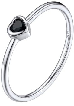 Silvora Vintage Dünner Zirkonia Schwanzring Sterliing Silber 925 Zirkonia Vorsteckring mit Herz Schwarzer Zirkon im Facetten Design Schlichter Stapelbarer Damen Ring Ringgröße 54(17.3) in Silber