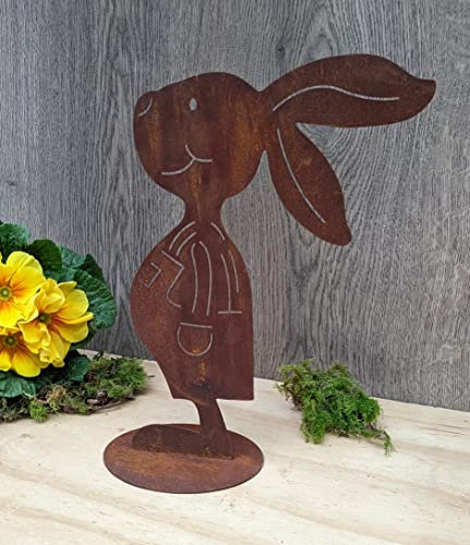 terracotta-toepfe-de Osterhase ca. 28 cm hoch, aus Metall in Edelrost Rost Tier Garten Ostern Deko
