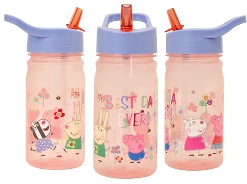 Peppa Pig Nostalgia Water Bottle with Flip up Straw, 400ml, Pink