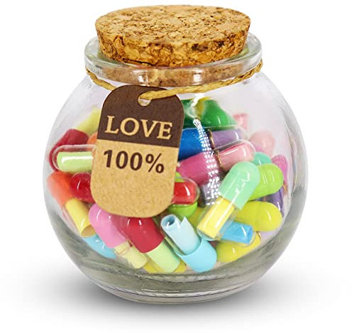 Prounion 50PCS Capsule Letters Message in a Glass Bottles, Love Friendship Capsule Letter Message Pills with Wishing Jar, Cute Pill Note Messages for Boys Girls Friends, Ball Shape