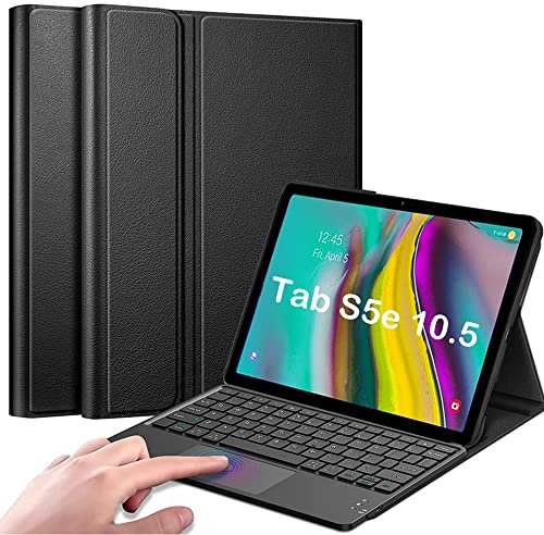QYiiD Tastatur Hülle mit Touchpad für Galaxy Tab S5e 2019 SM-T720/T725/T727, Abnehmbare Kabellose Bluetooth QWERTZ Tastatur mit Schutzhülle/Trackpad für Galaxy Tab S5e 10.5 Zoll, Schwarz