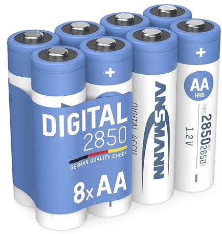 ANSMANN NiMH Wiederaufladbare AA Mignon 2850 mAh Digital 8 Stück im günstigen 8er Pack/Schnell wiederaufladbare wiederaufladbare Zellen für Lange und zuverlässige Verwendung