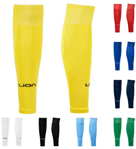 LION SPORTSWEAR Football Sock Sleeves To Accompany Grip Socks - Fits Over Calf/Shin Pads - Variety Of Colours To Match Your Team Kit (Yellow)