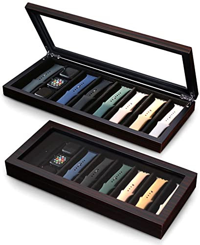 Besforu Watch Band Organizer - Holder Case for Men or Women, Wooden Storage Box Compatible with Apple Watch Bands and Accessories (Ebony Veneer, 8 Slot)